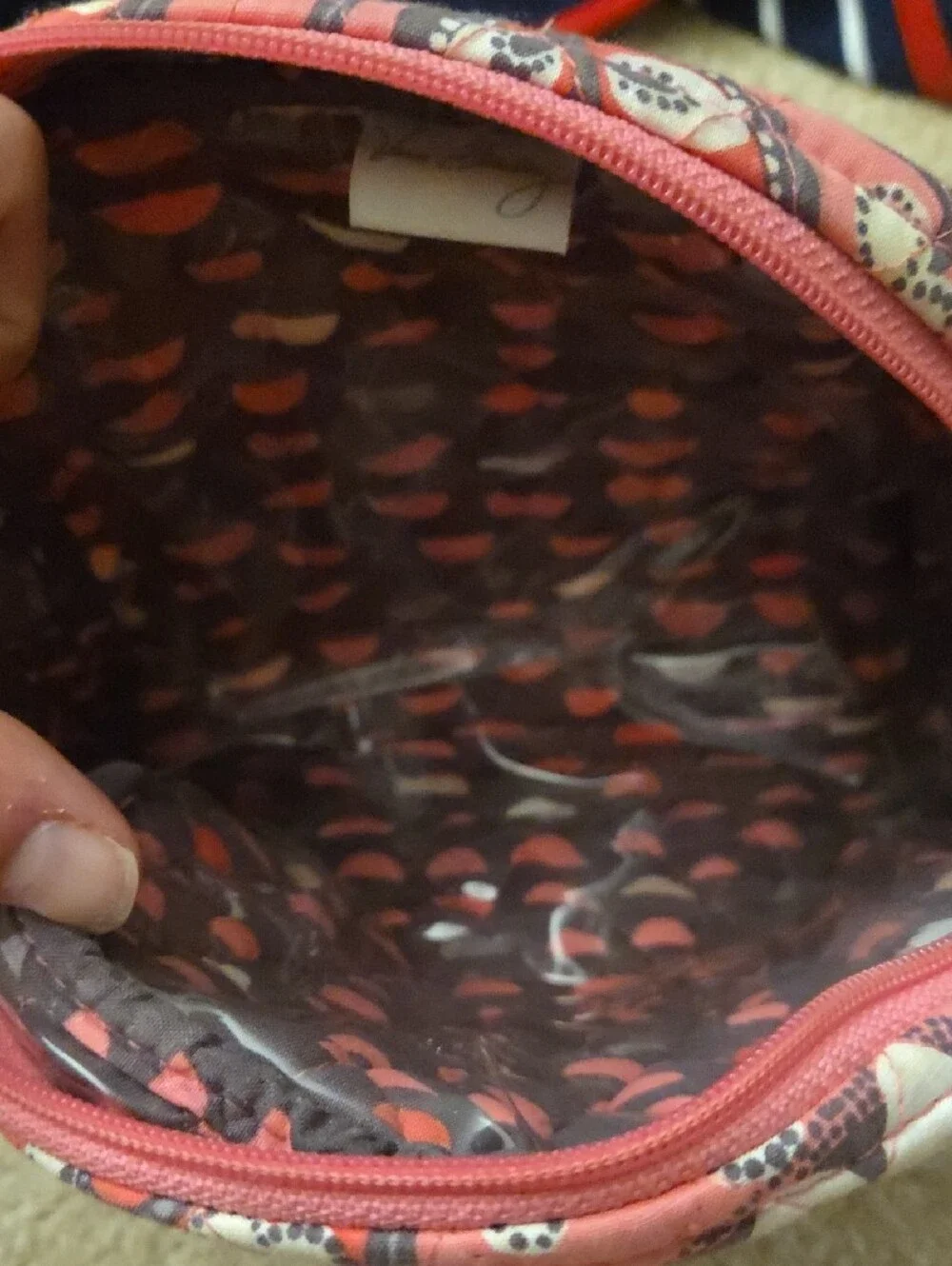 Vera Bradley Pink Quilted Floral Makeup Bag with Cream Accents